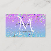 Holografische Glitter Paarse Blauw Ombre Monogram Visitekaartje (Voorkant)
