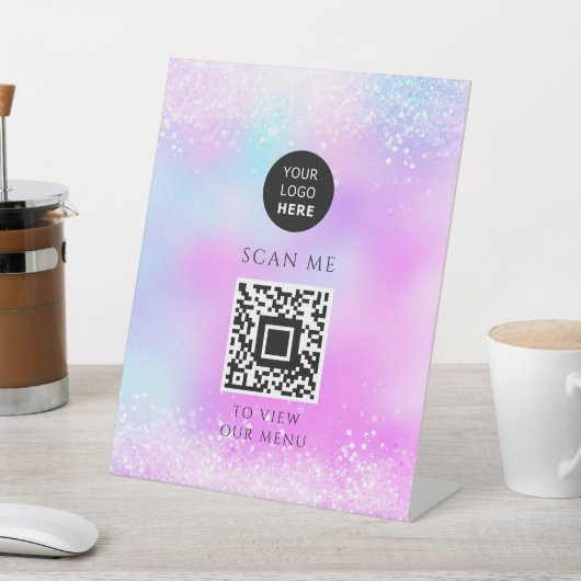 Holografische Glitter Pastel Girly Reclamebord Met Voetstuk (Insitu)