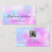 Holografische Glitter Pastel QR Code Girly Contactkaartje (Voorkant / Achterkant)
