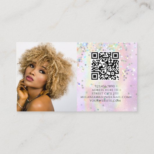 Holografische Glitter QR Code Logo Glanzende Roze Visitekaartje (Achterkant)