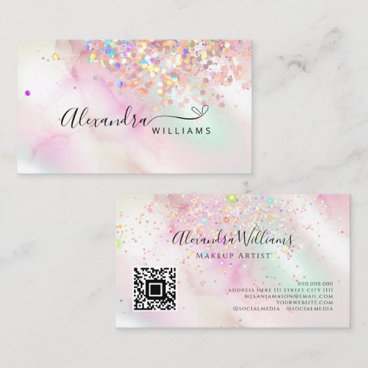 Holografische Glitter QR Code Make-up Kunstenaar G Visitekaartje (Voorkant / Achterkant)