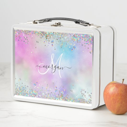 Holografische Glitter Regenboog Pastels Monogram (In situ)