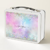 Holografische Glitter Regenboog Pastels Monogram (Achterkant)