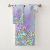 Holografische Glitter Regenboog Pastels Monogram Bad Handdoek (Insitu)