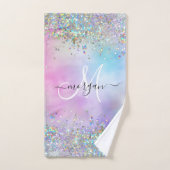 Holografische Glitter Regenboog Pastels Monogram Bad Handdoek (Handdoek)