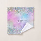 Holografische Glitter Regenboog Pastels Monogram Bad Handdoek (Wasdoekje)