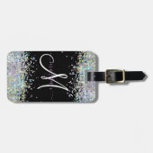 Holografische Glitter Regenboog Pastels Monogram Bagagelabel (Voorkant horizontaal)