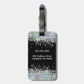 Holografische Glitter Regenboog Pastels Monogram Bagagelabel (Achterkant verticaal)