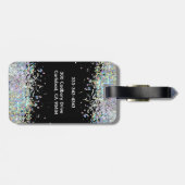 Holografische Glitter Regenboog Pastels Monogram Bagagelabel (Achterkant horizontaal)