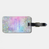 Holografische Glitter Regenboog Pastels Monogram Bagagelabel (Achterkant horizontaal)