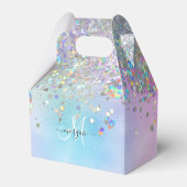 Holografische Glitter Regenboog Pastels Monogram Bedankdoosjes (Voorkant Zijde)