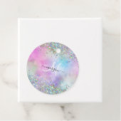 Holografische Glitter Regenboog Pastels Monogram Bedankjes Labels (In situ)