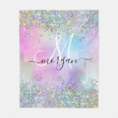 Holografische Glitter Regenboog Pastels Monogram Fleece Deken (Voorkant)