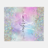 Holografische Glitter Regenboog Pastels Monogram Fleece Deken (Voorkant (Horizontaal))
