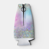 Holografische Glitter Regenboog Pastels Monogram Flesjeskoeler (Achterkant)