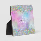 Holografische Glitter Regenboog Pastels Monogram Fotoplaat (Voorkant)