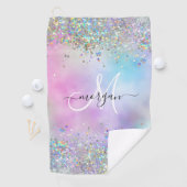 Holografische Glitter Regenboog Pastels Monogram Golfhanddoek (Insitu)