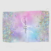 Holografische Glitter Regenboog Pastels Monogram Golfhanddoek (Horizontaal)