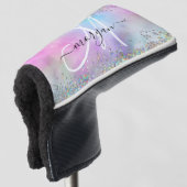 Holografische Glitter Regenboog Pastels Monogram Golfheadcover (3/4 voorkant)
