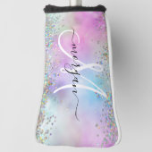 Holografische Glitter Regenboog Pastels Monogram Golfheadcover (Draai 90)