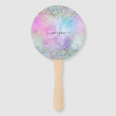 Holografische Glitter Regenboog Pastels Monogram Handwaaier (Achterkant)