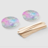 Holografische Glitter Regenboog Pastels Monogram Handwaaier (Niet-gemonteerd)