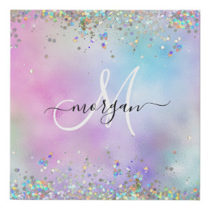 Holografische Glitter Regenboog Pastels Monogram Imitatie Canvas Print