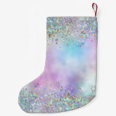 Holografische Glitter Regenboog Pastels Monogram Kleine Kerstsok (Achterkant)