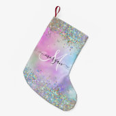 Holografische Glitter Regenboog Pastels Monogram Kleine Kerstsok (Voorkant (Hangend))