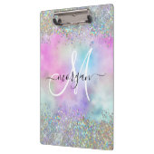 Holografische Glitter Regenboog Pastels Monogram Klembord (Links)