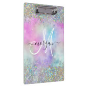 Holografische Glitter Regenboog Pastels Monogram Klembord (Rechts)