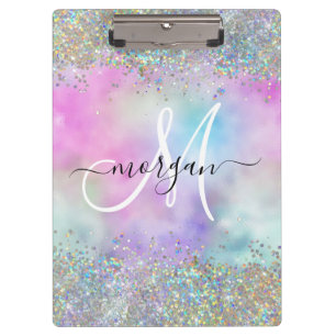 Holografische Glitter Regenboog Pastels Monogram Klembord