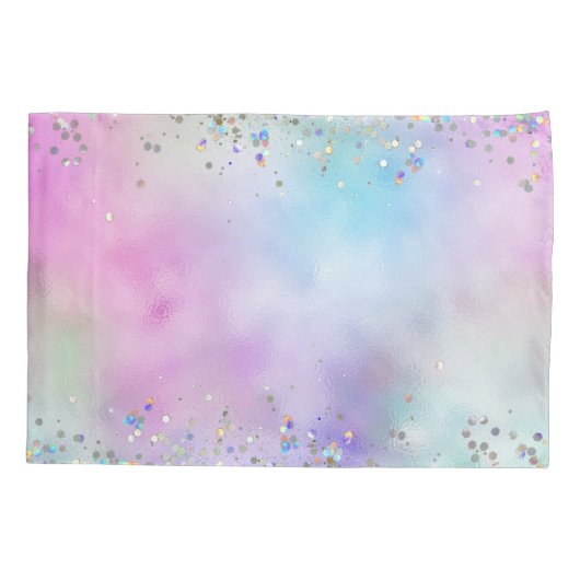 Holografische Glitter Regenboog Pastels Monogram Kussensloop (Achterkant)