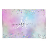 Holografische Glitter Regenboog Pastels Monogram Kussensloop (Voorkant)