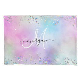 Holografische Glitter Regenboog Pastels Monogram Kussensloop