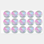 Holografische Glitter Regenboog Pastels Monogram Labels (Vel)