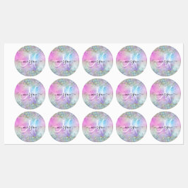 Holografische Glitter Regenboog Pastels Monogram Labels