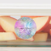 Holografische Glitter Regenboog Pastels Monogram Labels (Aangebracht)