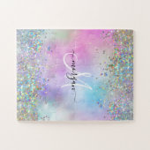 Holografische Glitter Regenboog Pastels Monogram Legpuzzel (Horizontaal)