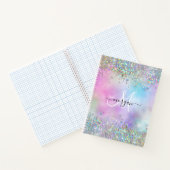 Holografische Glitter Regenboog Pastels Monogram Notitieboek (Binnen)