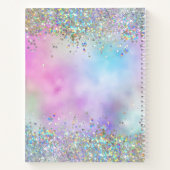 Holografische Glitter Regenboog Pastels Monogram Notitieboek (Achterkant)
