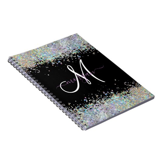 Holografische Glitter Regenboog Pastels Monogram Notitieboek (Rechterzijde)