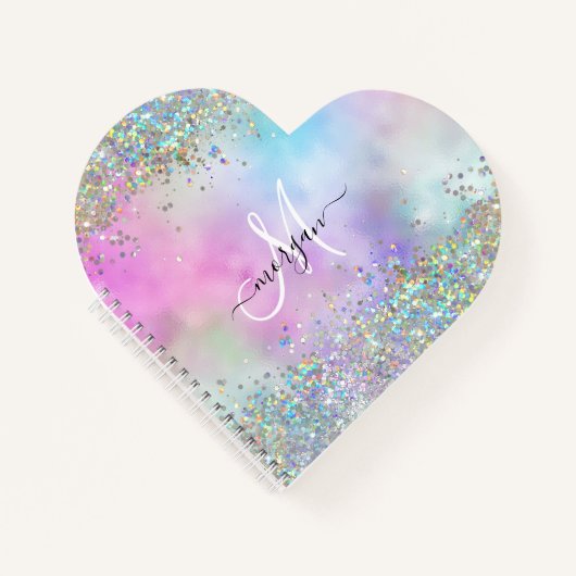 Holografische Glitter Regenboog Pastels Monogram Notitieboek (Voorkant)
