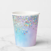 Holografische Glitter Regenboog Pastels Monogram Papieren Bekers (Achterkant)