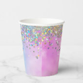 Holografische Glitter Regenboog Pastels Monogram Papieren Bekers (Rechts)