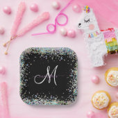 Holografische Glitter Regenboog Pastels Monogram Papieren Bordje (Feest)