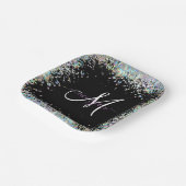 Holografische Glitter Regenboog Pastels Monogram Papieren Bordje (Gebogen)
