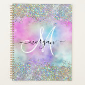 Holografische Glitter Regenboog Pastels Monogram Planner (Voorkant)