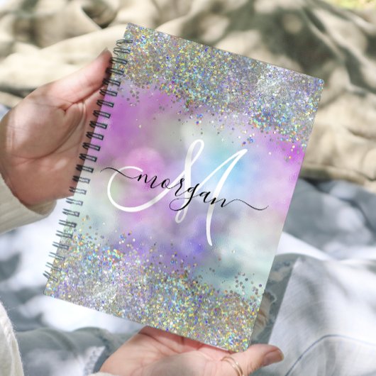 Holografische Glitter Regenboog Pastels Monogram Planner