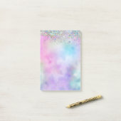 Holografische Glitter Regenboog Pastels Monogram Post-it® Notes (Op bureau)